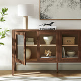 Mastic 72" Glass Door Sideboard Storage Display Cabinet in Walnut