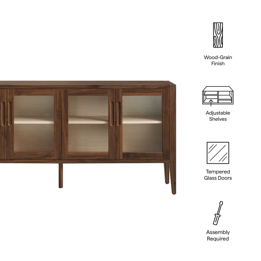 Mastic 72" Glass Door Sideboard Storage Display Cabinet in Walnut