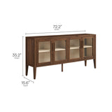 Mastic 72" Glass Door Sideboard Storage Display Cabinet in Walnut