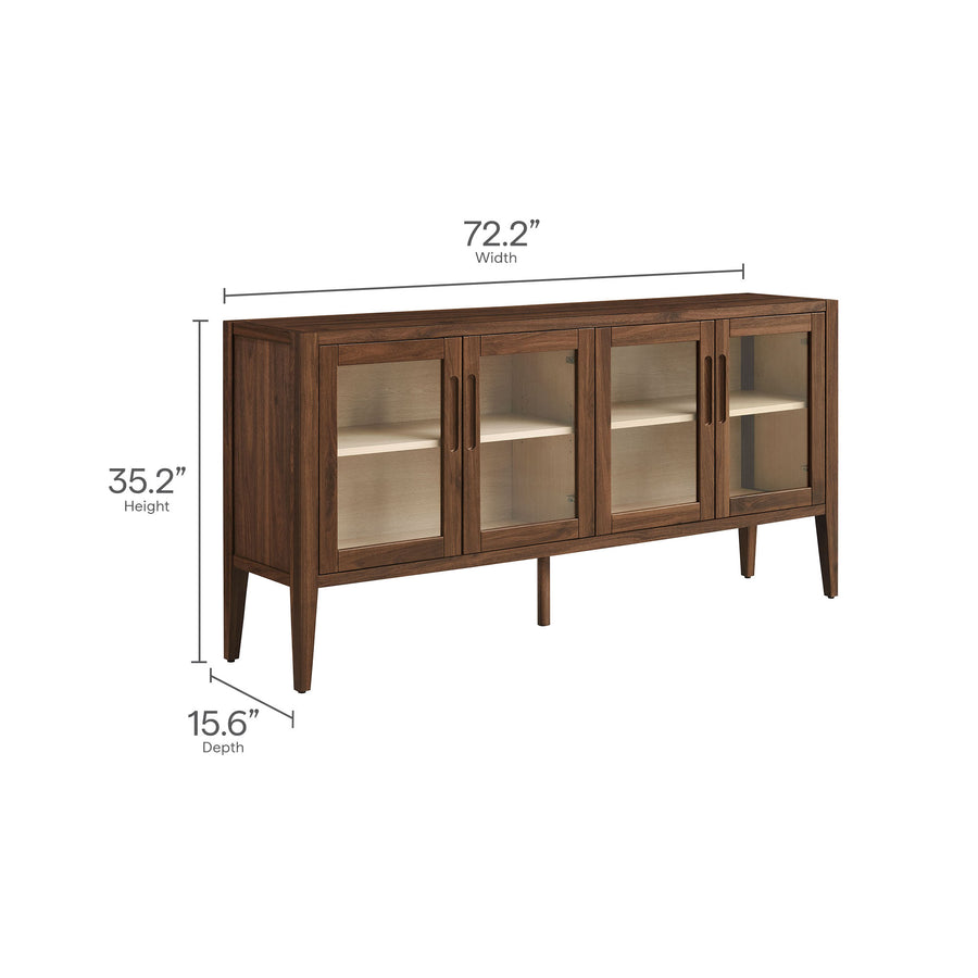 Mastic 72" Glass Door Sideboard Storage Display Cabinet in Walnut