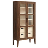 Mastic 71" Glass Door Tall Display Storage Cabinet in Walnut