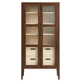 Mastic 71" Glass Door Tall Display Storage Cabinet in Walnut