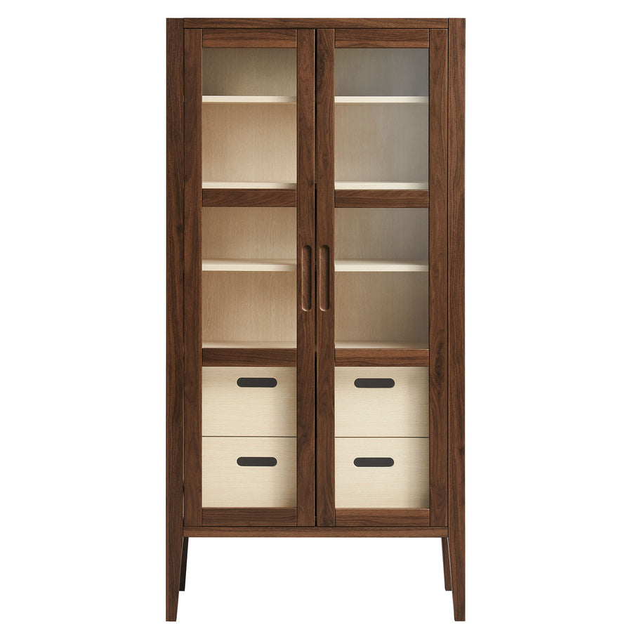 Mastic 71" Glass Door Tall Display Storage Cabinet in Walnut
