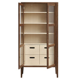 Mastic 71" Glass Door Tall Display Storage Cabinet in Walnut