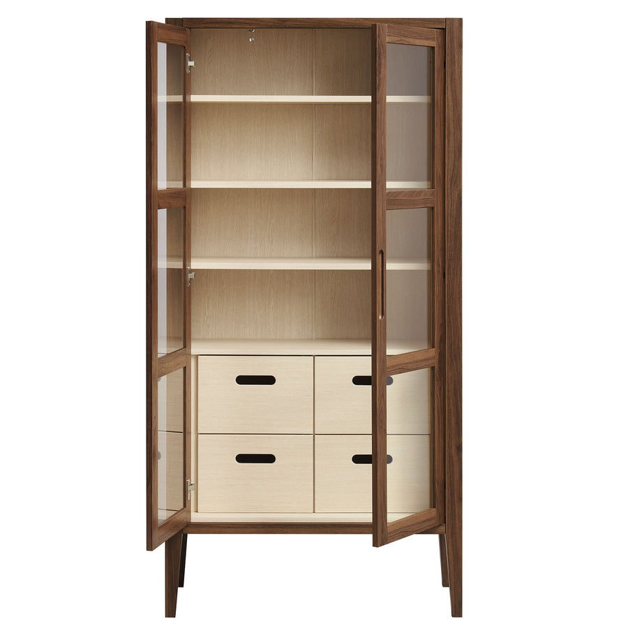 Mastic 71" Glass Door Tall Display Storage Cabinet in Walnut