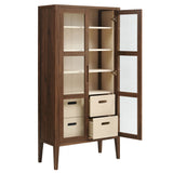 Mastic 71" Glass Door Tall Display Storage Cabinet in Walnut