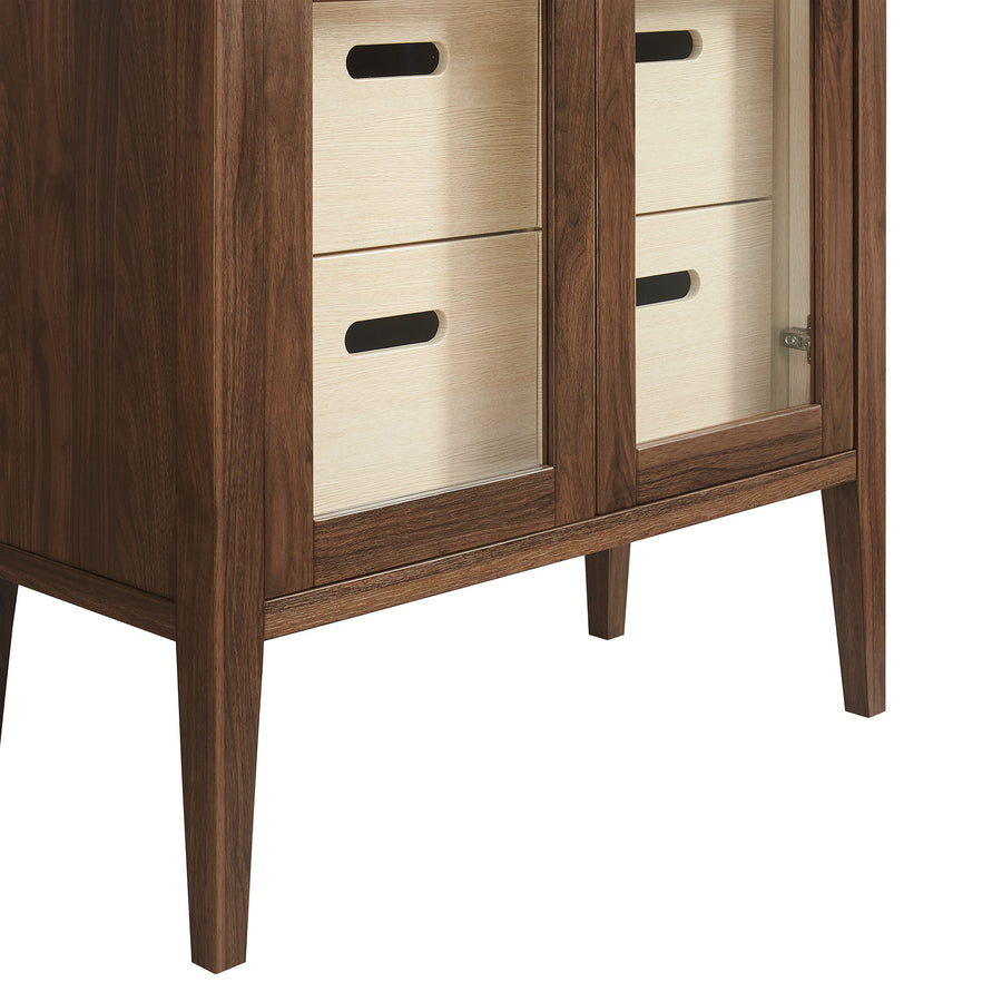 Mastic 71" Glass Door Tall Display Storage Cabinet in Walnut