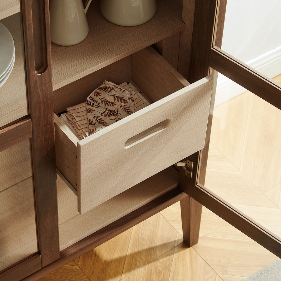 Mastic 71" Glass Door Tall Display Storage Cabinet in Walnut