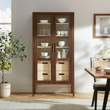 Mastic 71" Glass Door Tall Display Storage Cabinet in Walnut