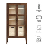 Mastic 71" Glass Door Tall Display Storage Cabinet in Walnut