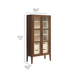 Mastic 71" Glass Door Tall Display Storage Cabinet in Walnut