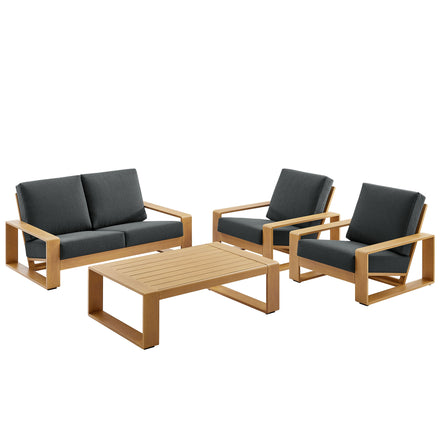 Lirienne 4-Piece Outdoor Patio Aluminum Faux Wood Furniture Set in Charcoal Natural