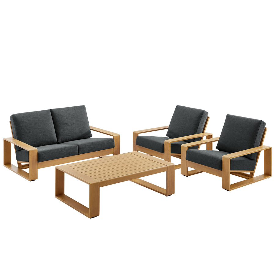 Bramble 4-Piece Outdoor Patio Aluminum Faux Wood Furniture Set in Charcoal Natural