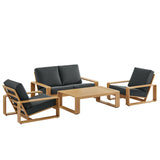 Bramble 4-Piece Outdoor Patio Aluminum Faux Wood Furniture Set in Charcoal Natural