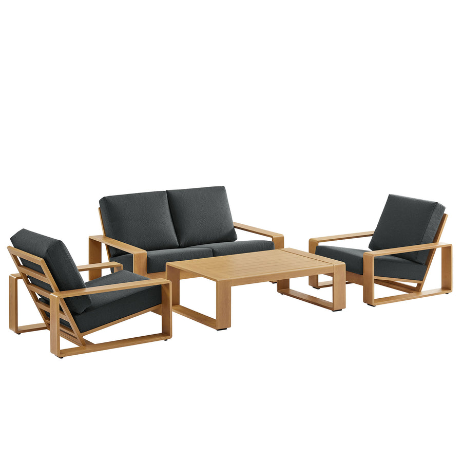 Bramble 4-Piece Outdoor Patio Aluminum Faux Wood Furniture Set in Charcoal Natural