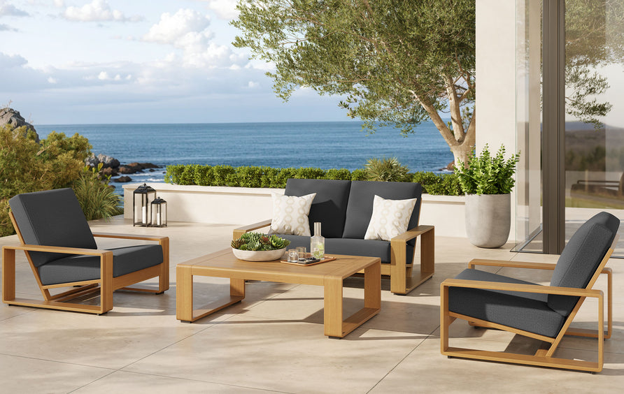 Bramble 4-Piece Outdoor Patio Aluminum Faux Wood Furniture Set in Charcoal Natural