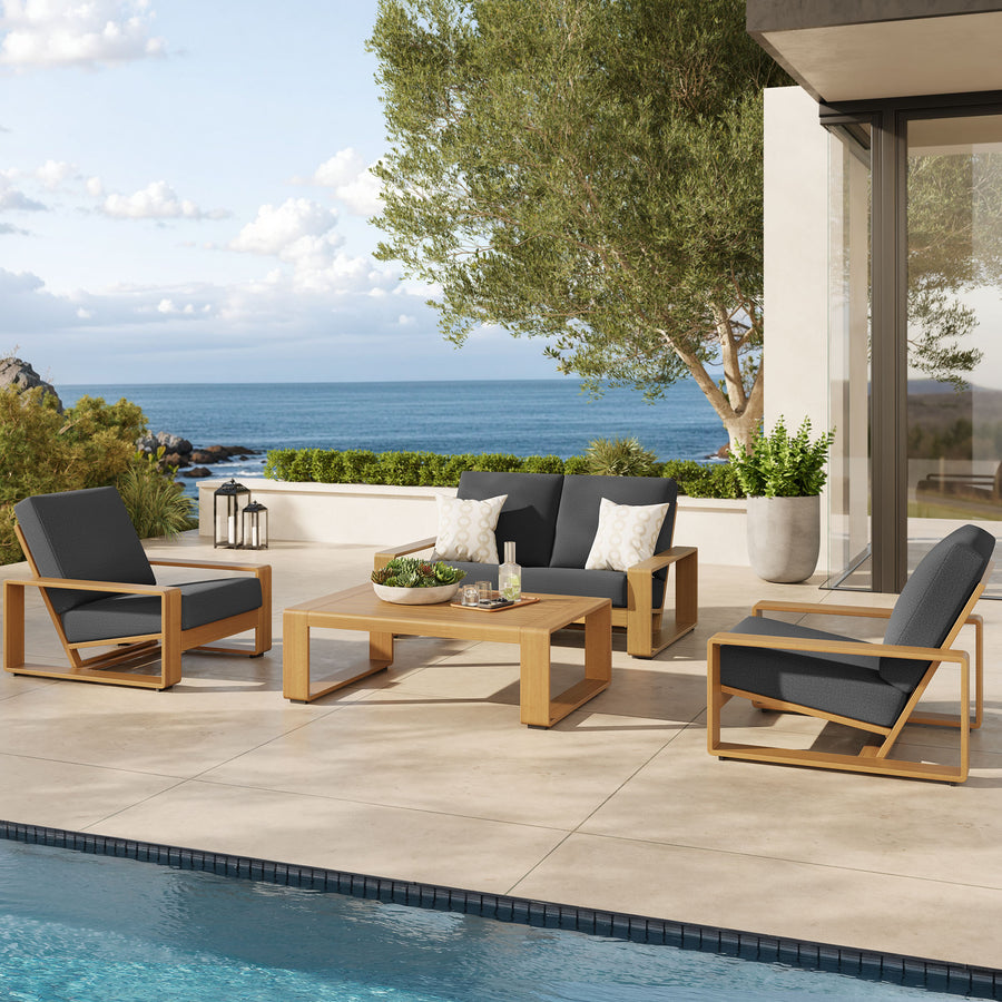 Bramble 4-Piece Outdoor Patio Aluminum Faux Wood Furniture Set in Charcoal Natural