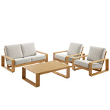 Bramble 4-Piece Outdoor Patio Aluminum Faux Wood Furniture Set in Ivory Natural
