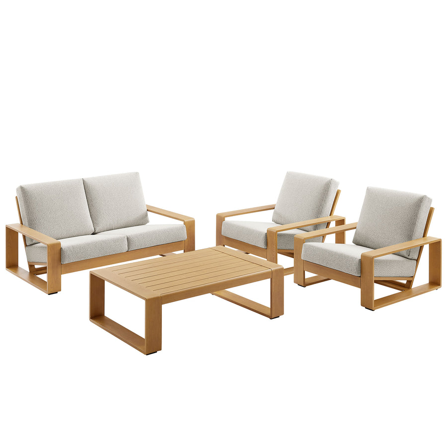 Bramble 4-Piece Outdoor Patio Aluminum Faux Wood Furniture Set in Ivory Natural