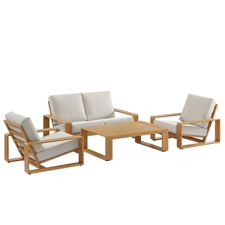 Bramble 4-Piece Outdoor Patio Aluminum Faux Wood Furniture Set in Ivory Natural