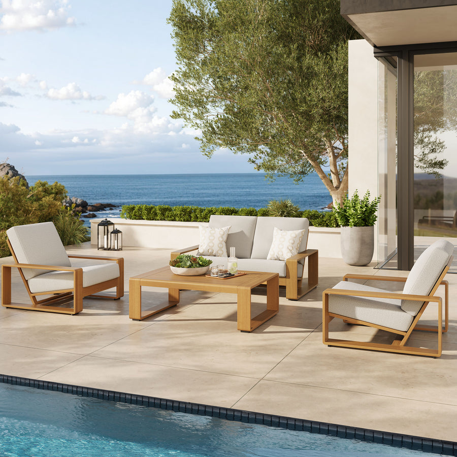 Bramble 4-Piece Outdoor Patio Aluminum Faux Wood Furniture Set in Ivory Natural