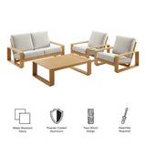 Bramble 4-Piece Outdoor Patio Aluminum Faux Wood Furniture Set in Ivory Natural
