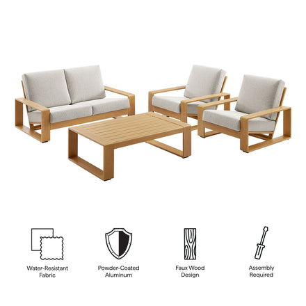 Lirienne 4-Piece Outdoor Patio Aluminum Faux Wood Furniture Set in Ivory Natural