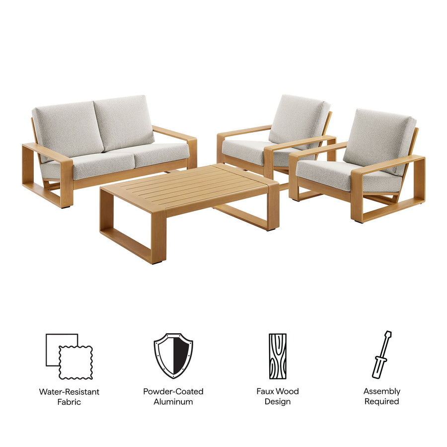 Bramble 4-Piece Outdoor Patio Aluminum Faux Wood Furniture Set in Ivory Natural