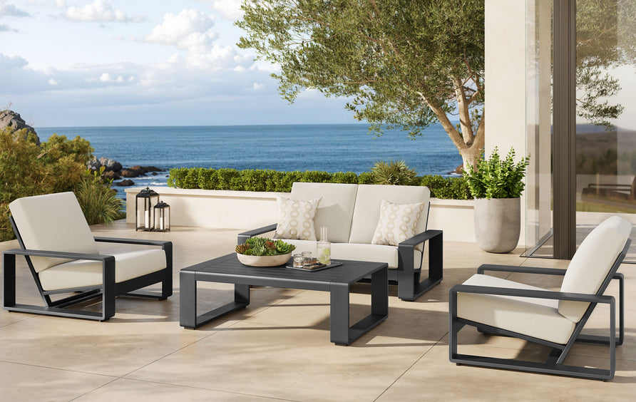 Bramble 4-Piece Outdoor Patio Aluminum Furniture Set in Cream Gray