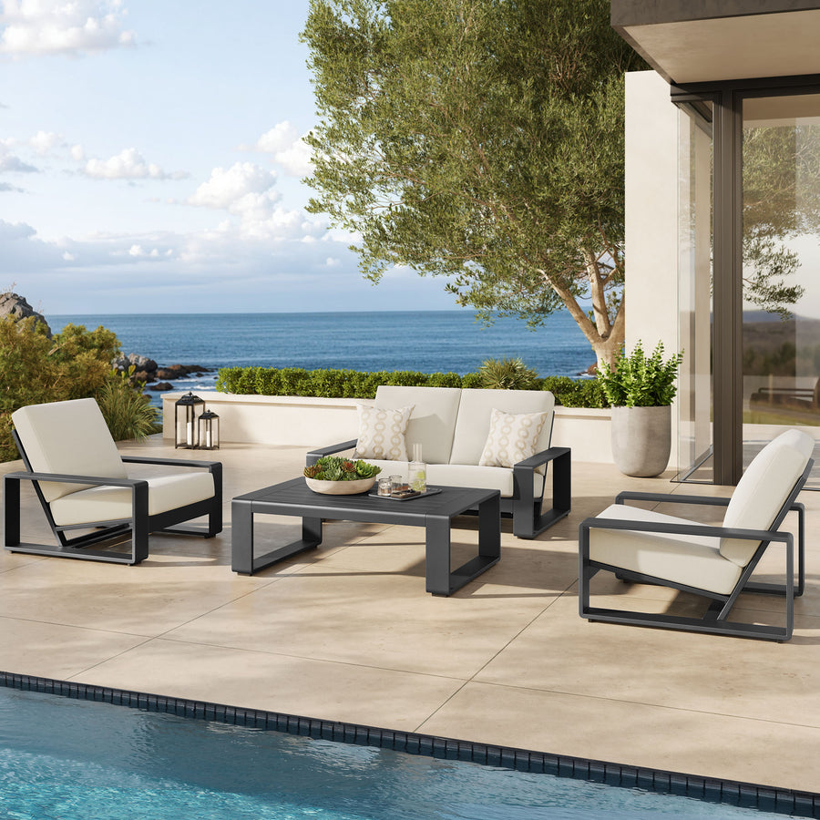 Bramble 4-Piece Outdoor Patio Aluminum Furniture Set in Cream Gray