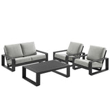 Bramble 4-Piece Outdoor Patio Aluminum Furniture Set in Light Gray