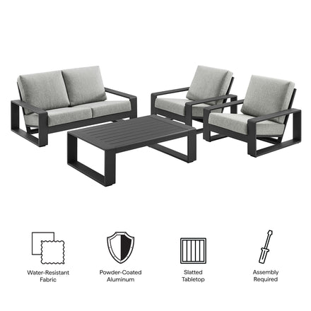 Lirienne 4-Piece Outdoor Patio Aluminum Furniture Set in Light Gray