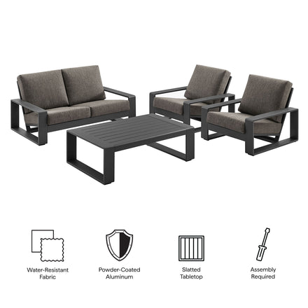 Lirienne 4-Piece Outdoor Patio Aluminum Furniture Set in Smoke