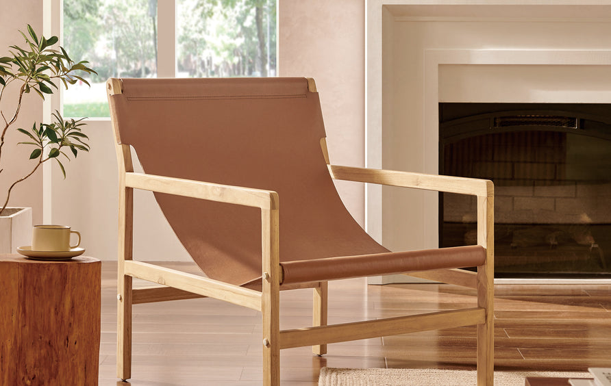 Riesling Leather Sling Chair in Chestnut Tan