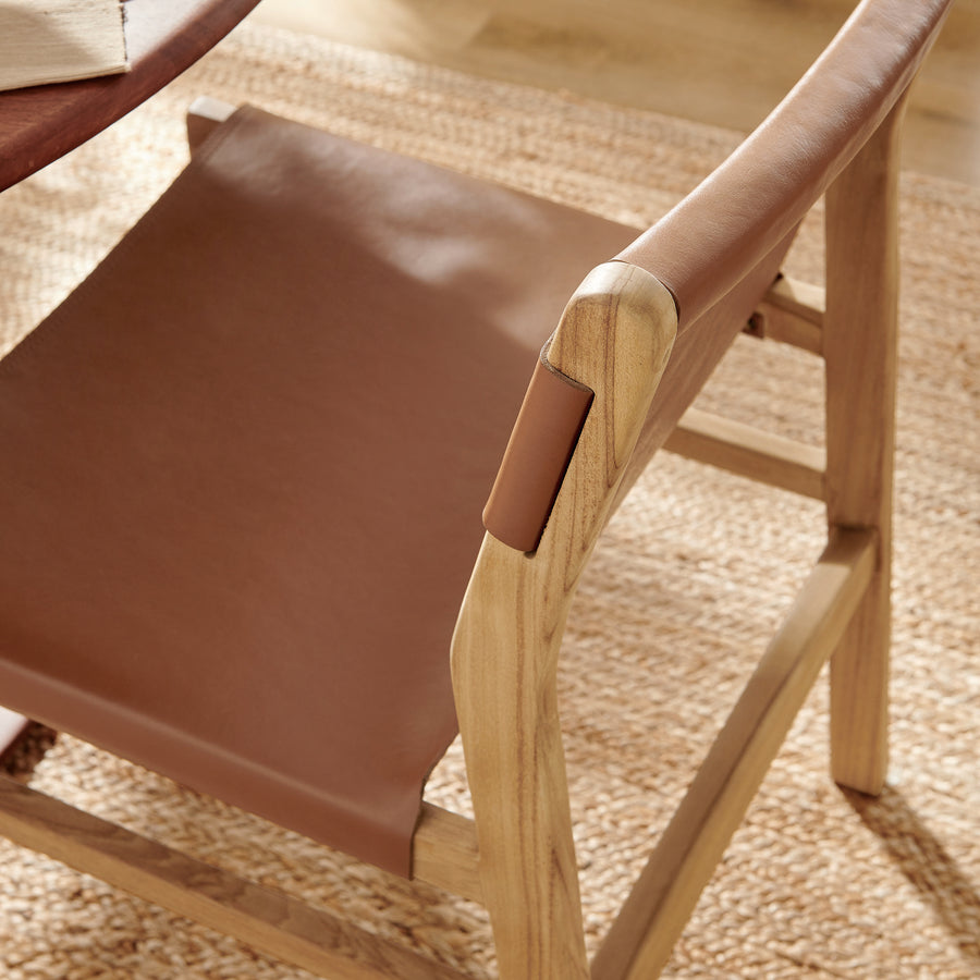 Riesling Leather Dining Side Chair in Chestnut Tan