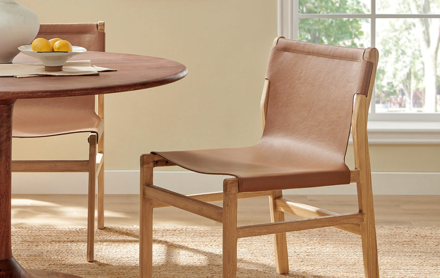 Riesling Leather Dining Side Chair in Chestnut Tan