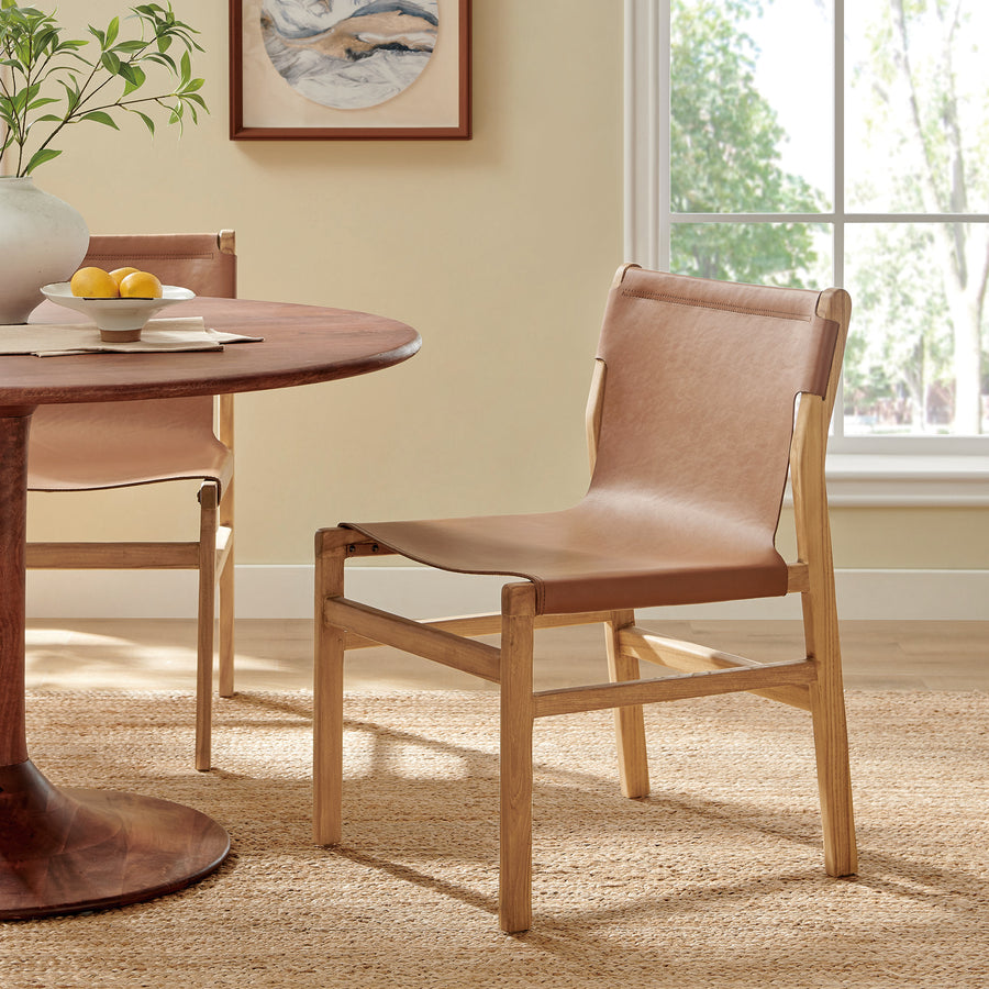 Riesling Leather Dining Side Chair in Chestnut Tan