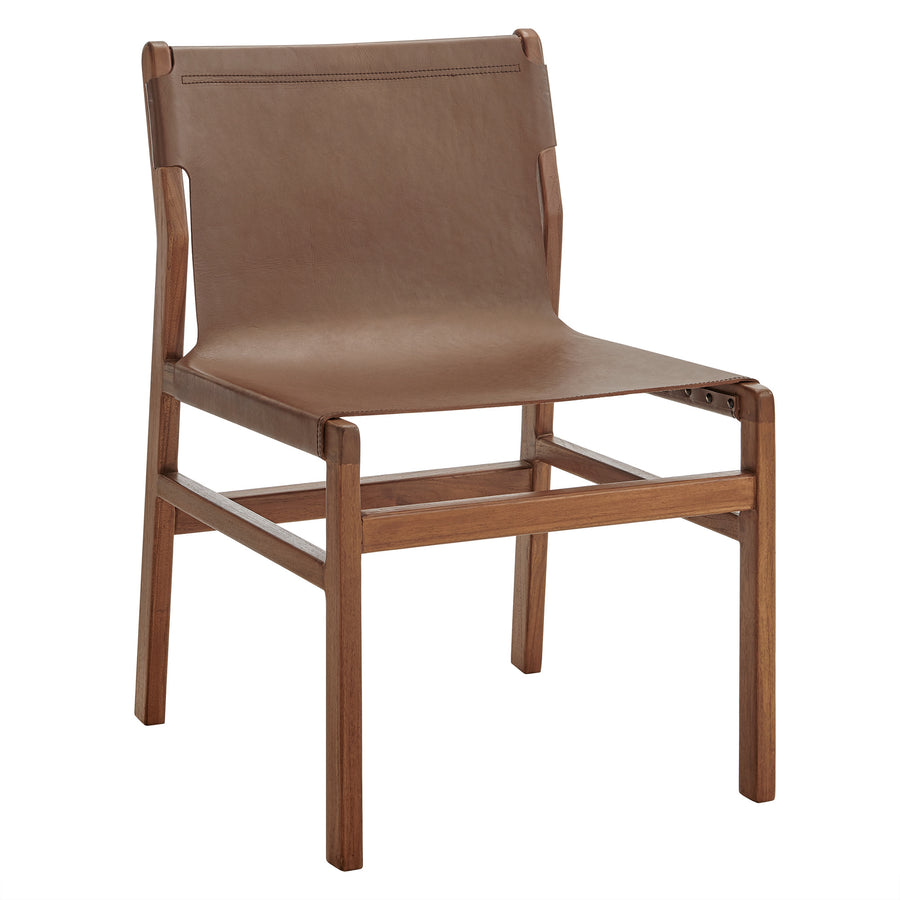 Riesling Leather Dining Side Chair in Nutmeg Brown