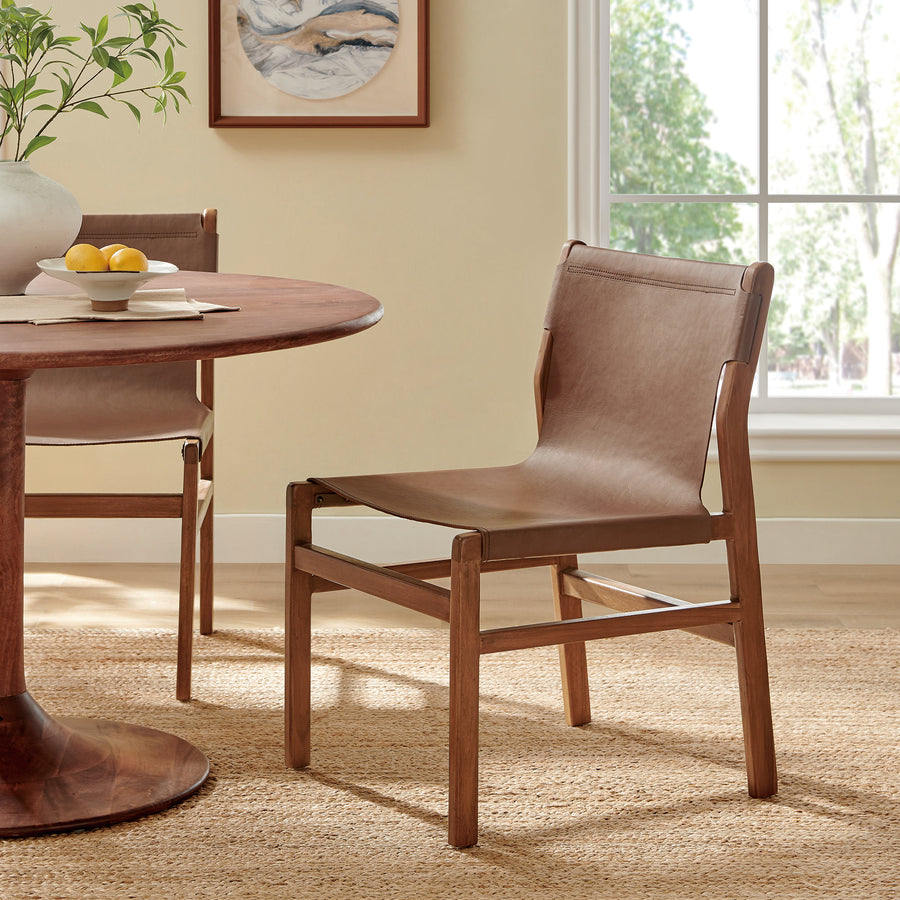 Riesling Leather Dining Side Chair in Nutmeg Brown