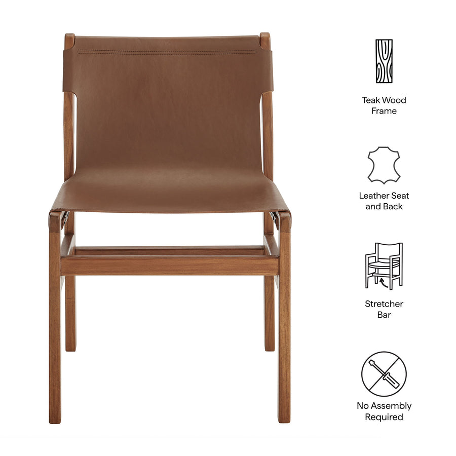 Riesling Leather Dining Side Chair in Nutmeg Brown