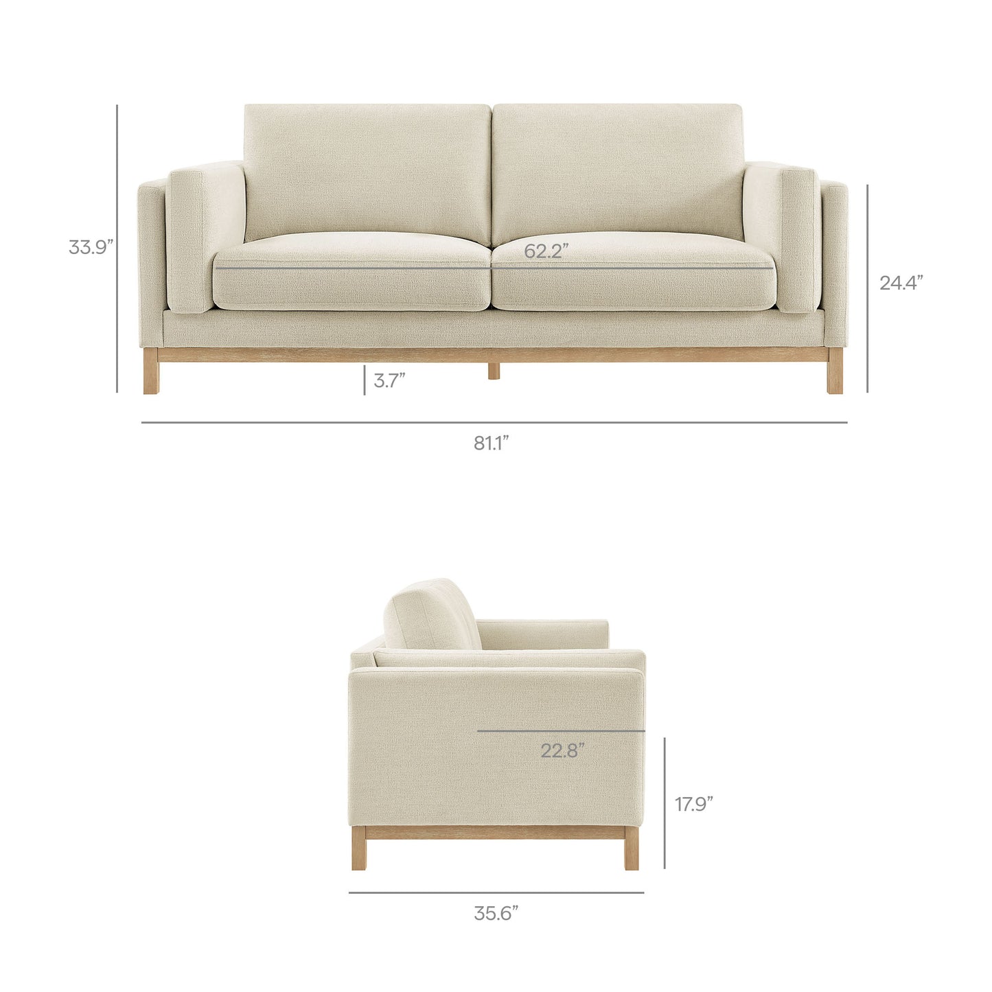 Fern 81 inch Fabric Sofa in Ivory