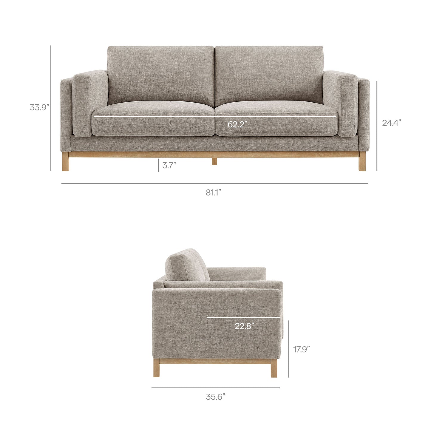 Fern 81 inch Fabric Sofa in Pewter