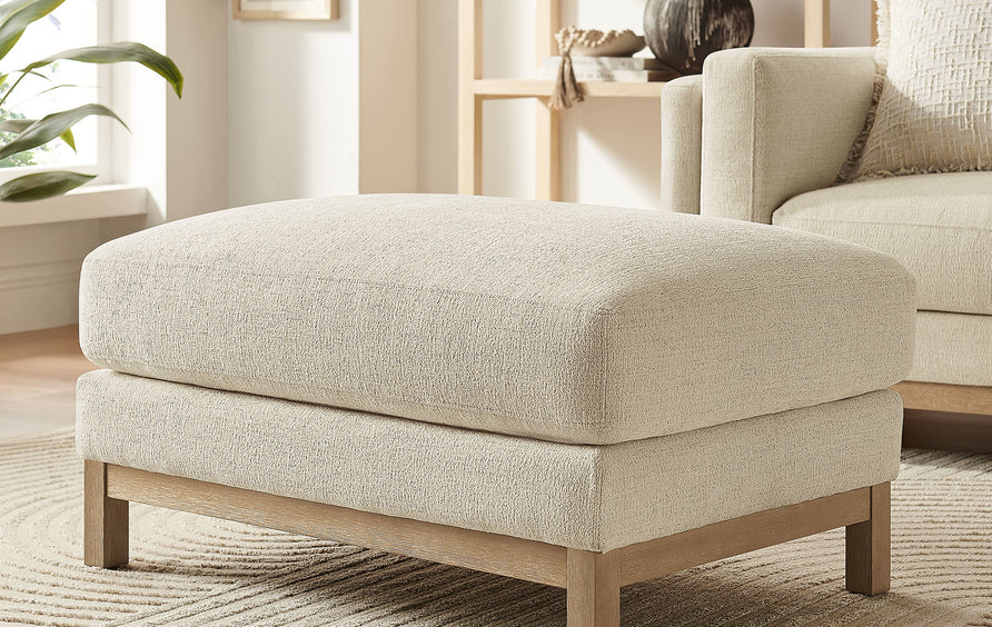 Fern Fabric Ottoman in Ivory
