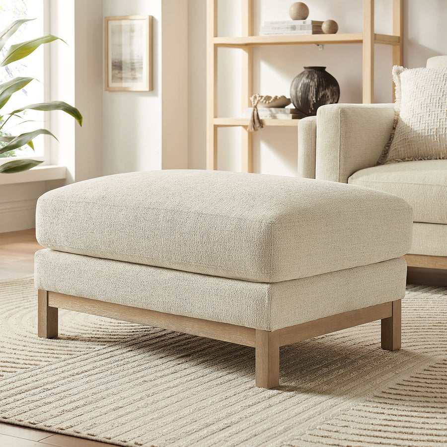 Fern Fabric Ottoman in Ivory