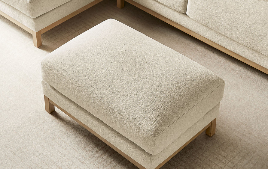 Fern Fabric Ottoman in Ivory