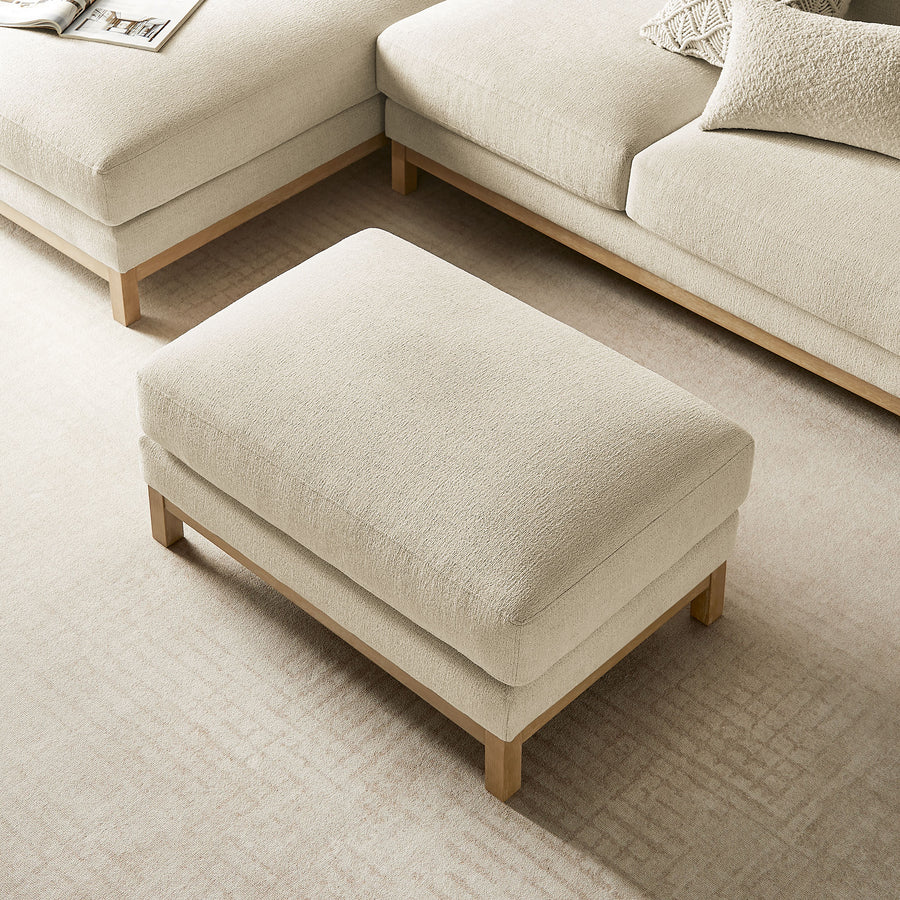 Fern Fabric Ottoman in Ivory