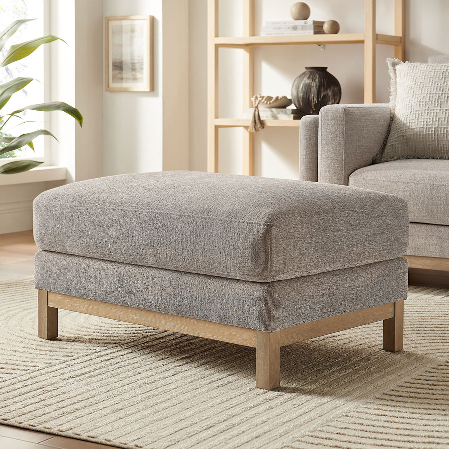 Fern Fabric Ottoman in Pewter