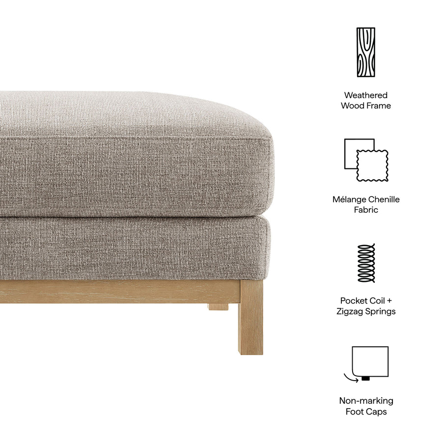 Fern Fabric Ottoman in Pewter