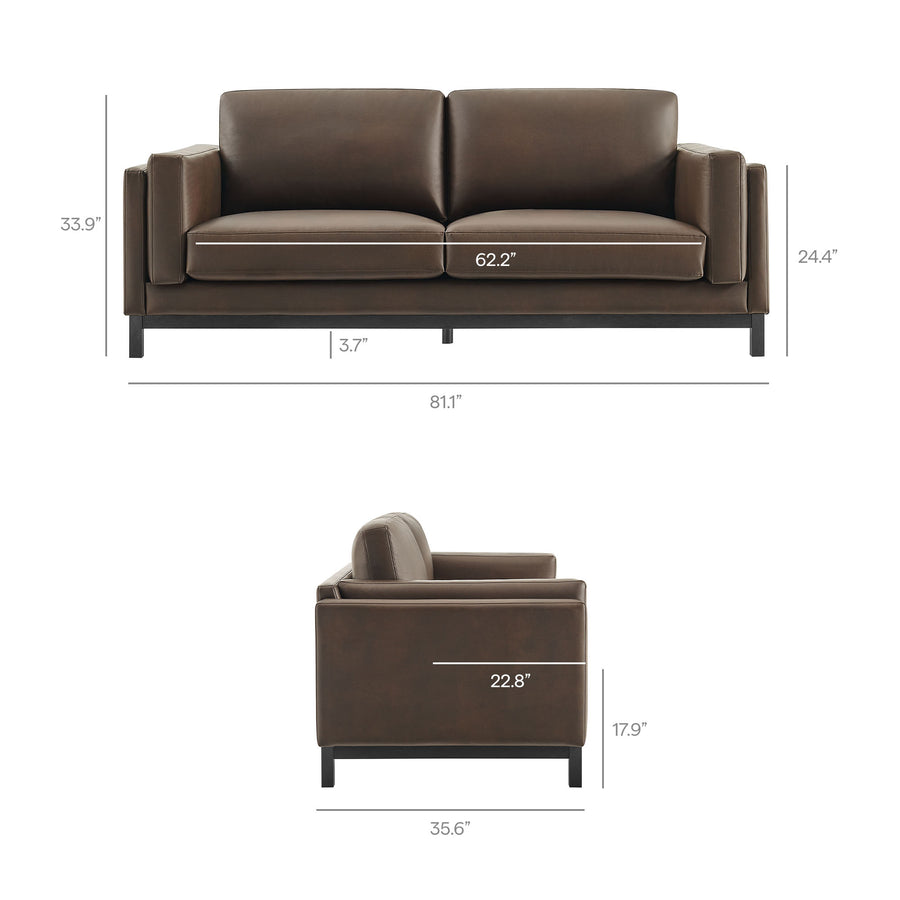 Fern 81 inch Vegan Leather Sofa in Espresso