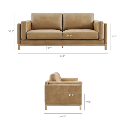 Roscoe 81 inch Vegan Leather Sofa in Toast